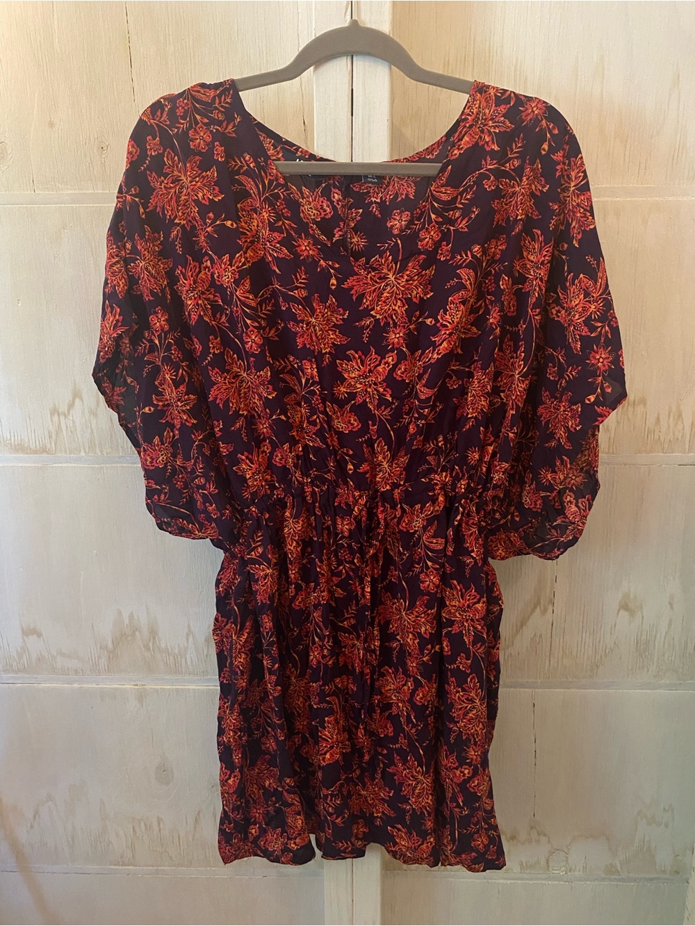Lands' End Black Tunic/Mini Dress with Orange Floral Print
